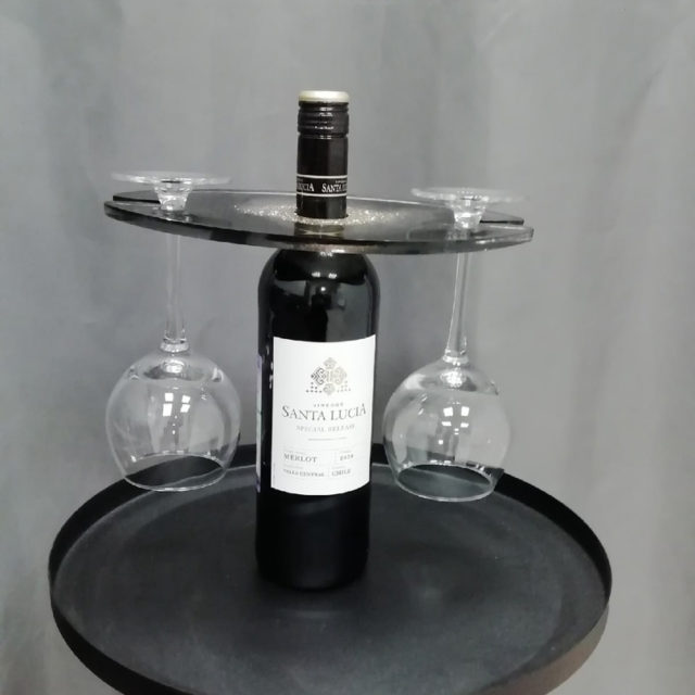 Подставка под бутылку вина и бокалы черная
